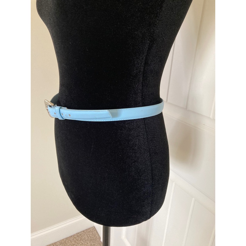 Beacon Hill Sky Blue Semi-Aniline Leather Skinny Belt Silver Western Buckle L - Picture 3 of 13